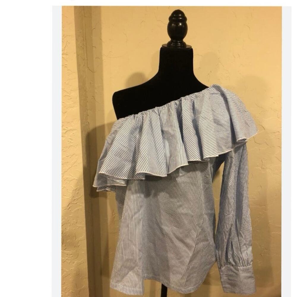 Loft, Blue/White Womens, One Shoulder Blouse $22, Size M, B51